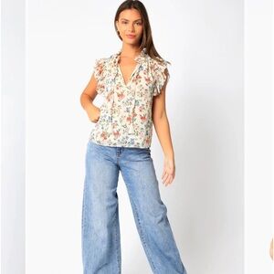 Olivaceous FLUTTER CHIFFON TOP